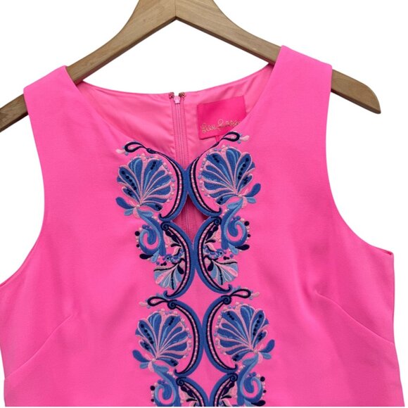 Lilly Pulitzer Donna Romper Womens Havana Pink Scalloped Shell Embroidery Sz 10 - Picture 3 of 11